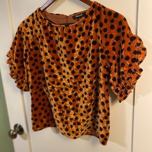 Madewell Velvet Memento Ruffle-Sleeve Top in Leopard Dot, XS